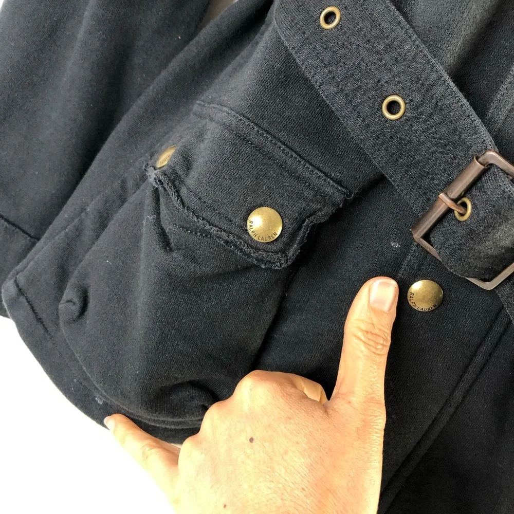 Ralph Lauren Black Belted Crest Cargo Jacket Teens 12/14 Shoulder Elbow Patches